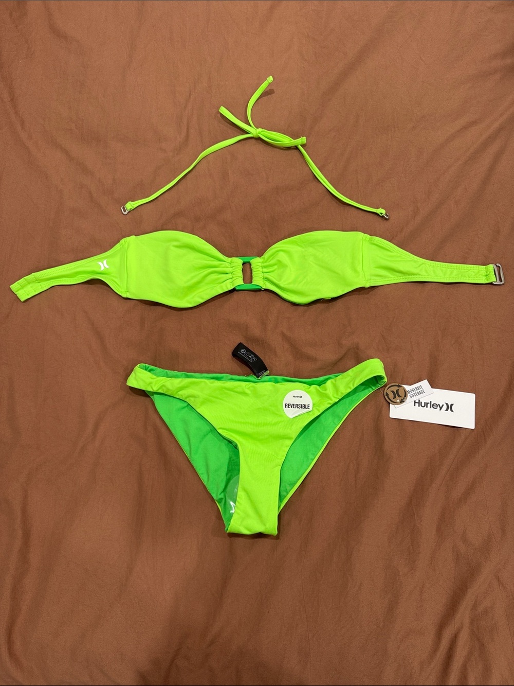Hurley Neon Lime Green Reversible Bandeau Bikini